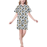 Lion Pattern Print Design 05 Kids' Boys' Girls' V-Neck Short Pajama Set