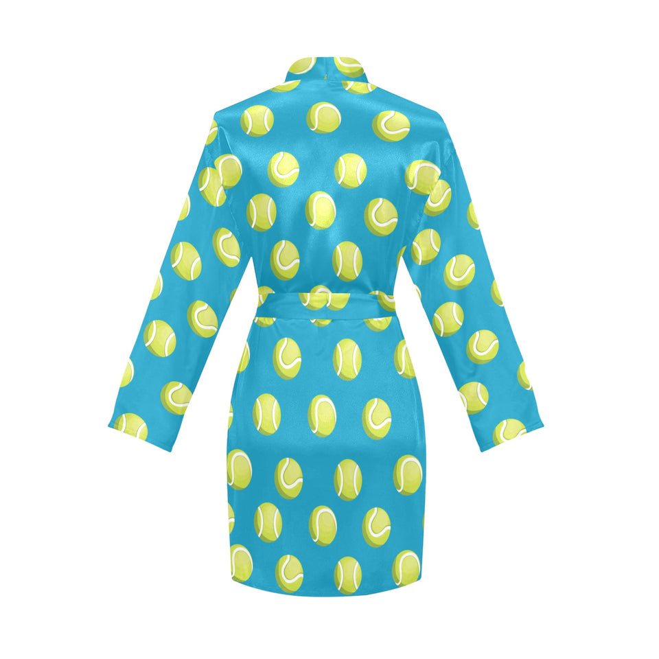 Tennis Pattern Print Design 05 Women's Long Sleeve Belted Night Robe