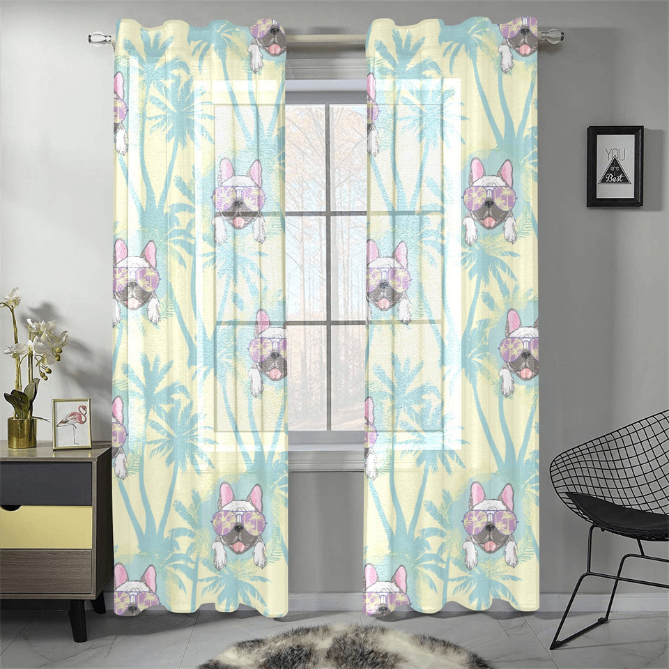 French bulldog hawaii blackground Gauze Curtain