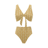 Pretzels Pattern Print Design 01 Chest Bowknot High Waisted Bikini Swimsuit