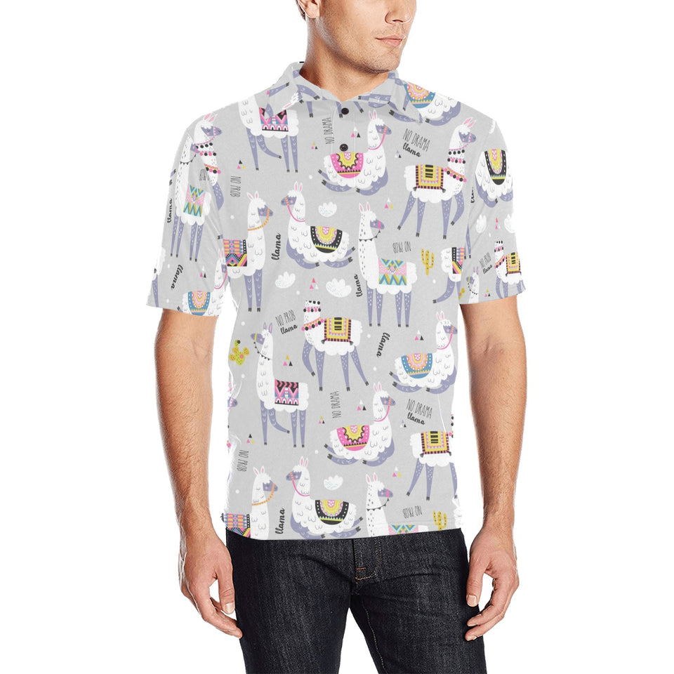 Cute Llama Alpaca pattern Men's All Over Print Polo Shirt