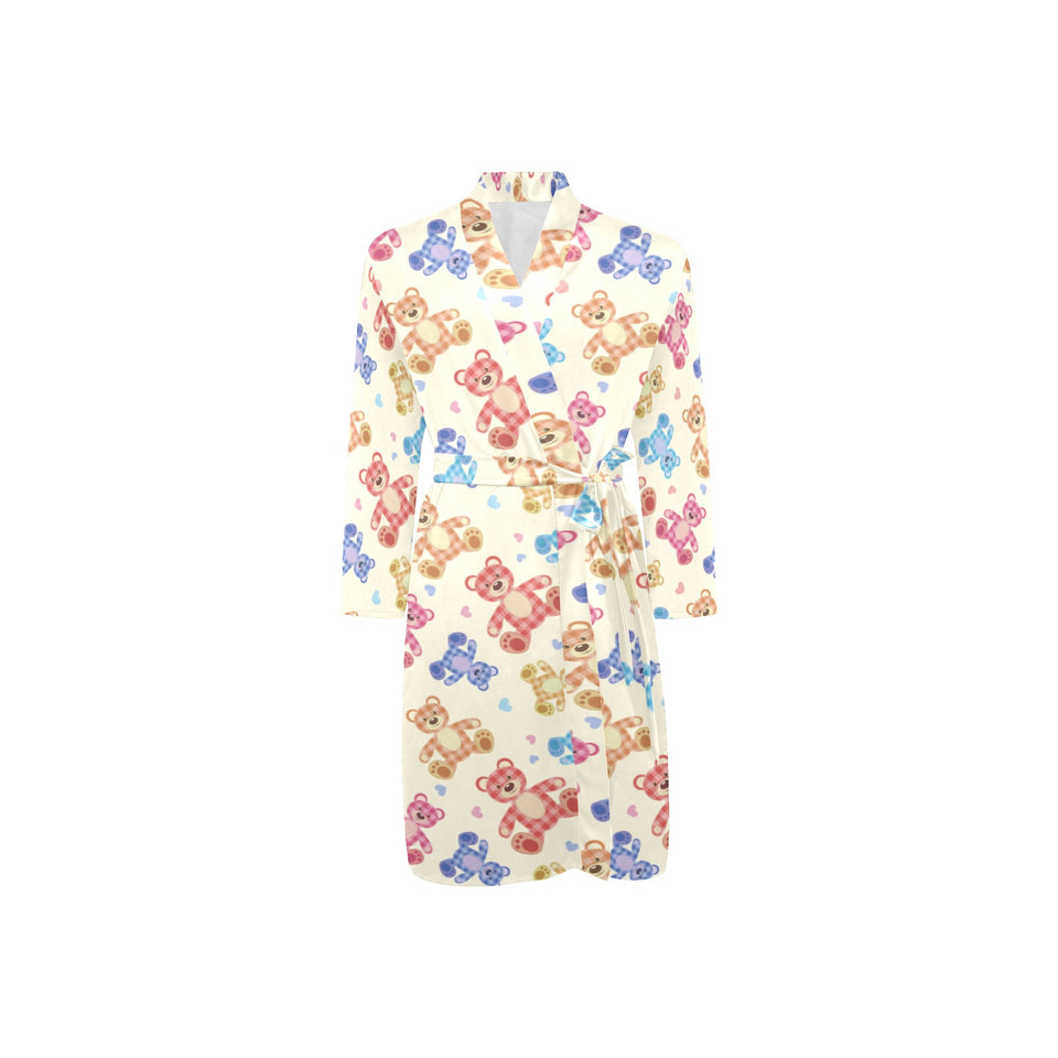 Teddy Bear Pattern Print Design 05 Men's Long Sleeve Belted Night Robe