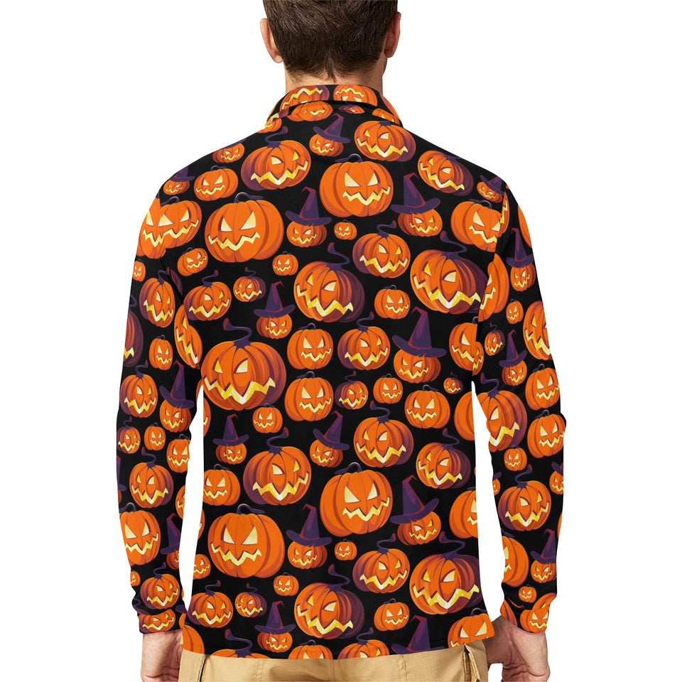 Halloween Pumpkin pattern Men's Long Sleeve Polo Shirt