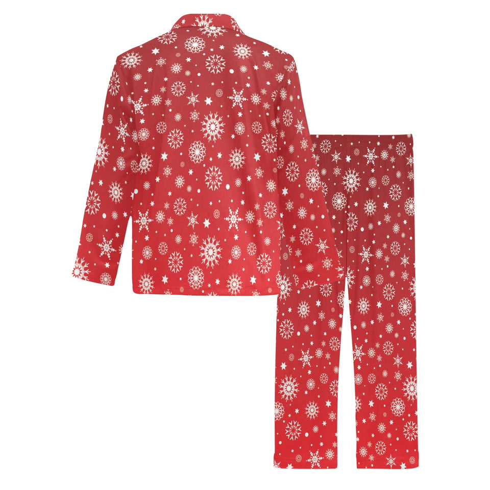 Snowflake pattern red background Men's Long Pajama Set