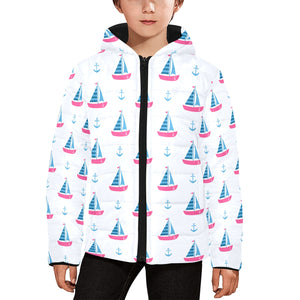 Sailboat anchor pattern Kids' Boys' Girls' Padded Hooded Jacket