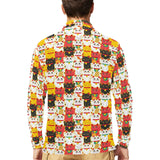 Colorful Maneki neko cat pattern Men's Long Sleeve Polo Shirt