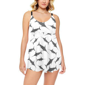 Swordfish Pattern Print Design 04 Chest Sexy Pleated Two Piece Swim Dress
