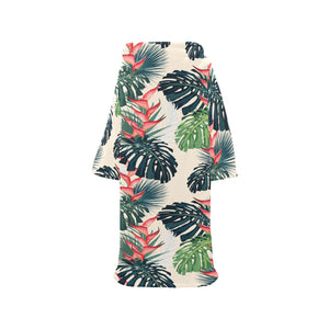 heliconia flowers, palm and monstera leaves Blanket Robe with Sleeves