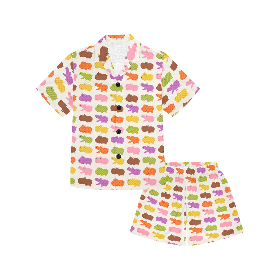 Hippopotamus Pattern Print Design 01 Kids' Boys' Girls' V-Neck Short Pajama Set