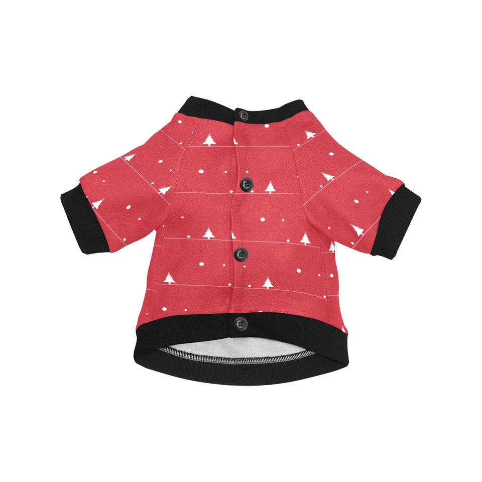 Christmas tree star snow red background All Over Print Pet Dog Round Neck Fuzzy Shirt