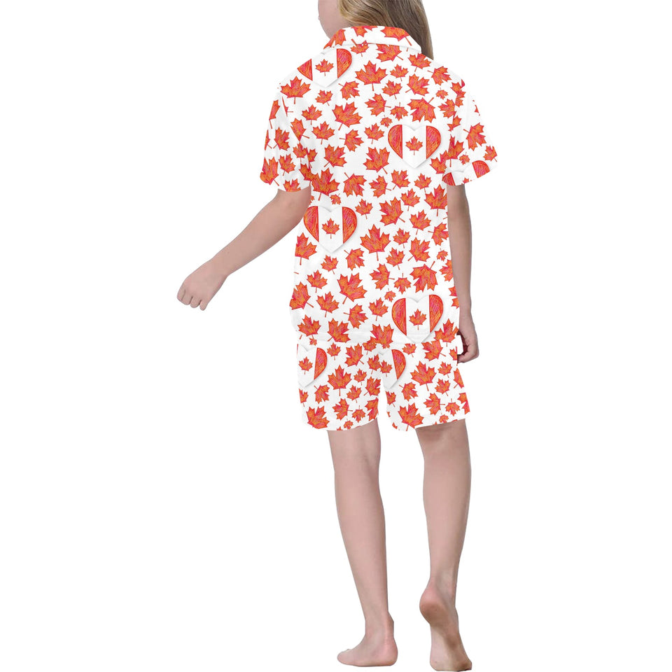 Canada Pattern Print Design 02 Kids' Boys' Girls' V-Neck Short Pajama Set