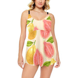Beautiful guava pattern Chest Sexy Pleated Two Piece Swim Dress