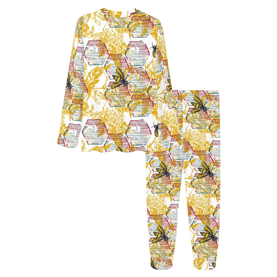 Cool Bee honeycomb leaves pattern Women's All Over Print Pajama Set