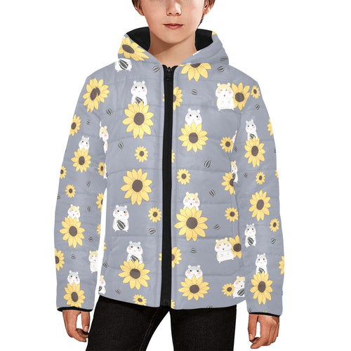 Cute hamster sunflower pattern background Kids' Boys' Girls' Padded Hooded Jacket