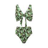 Coconut Pattern Print Design 02 Chest Bowknot High Waisted Bikini Swimsuit