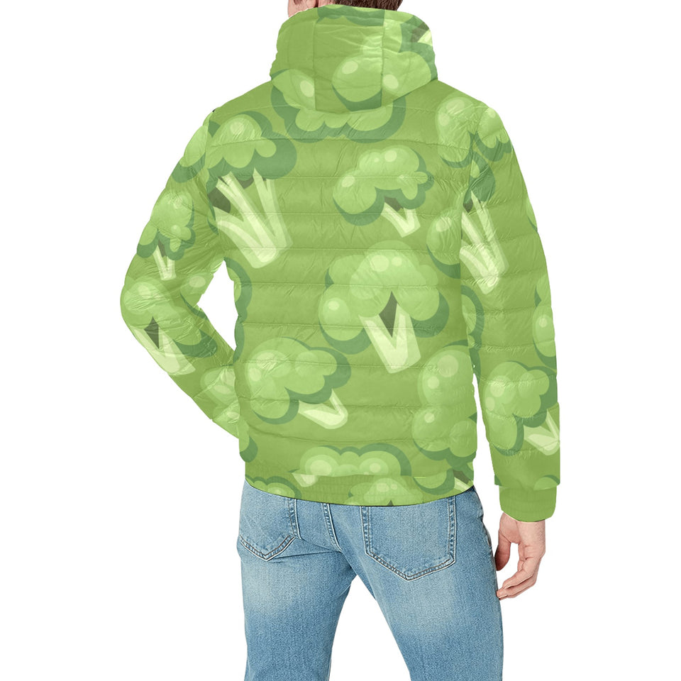 Broccoli pattern green background Men's Padded Hooded Jacket