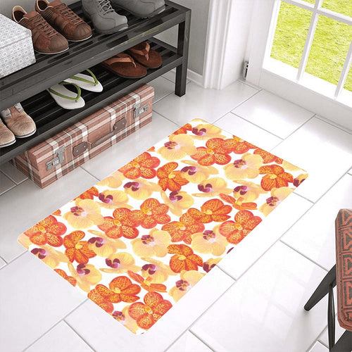 Orange yellow orchid flower pattern background Doormat
