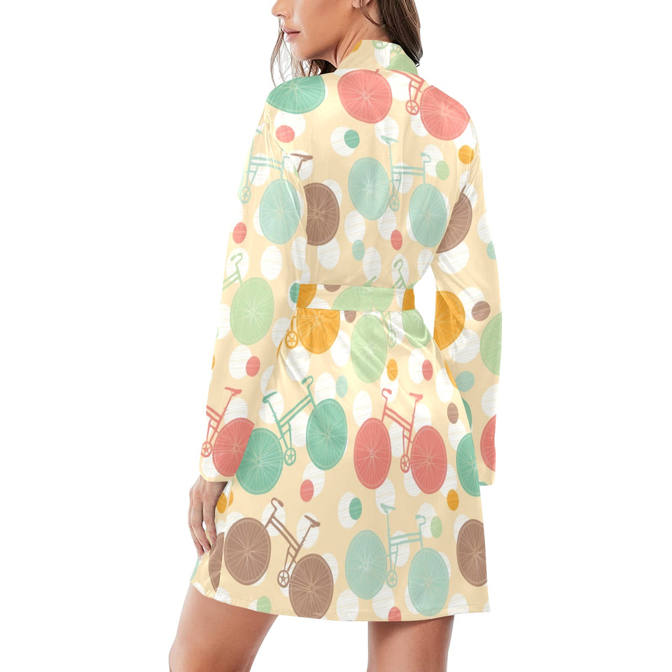 Bicycle Pattern Print Design 01 Women's Long Sleeve Belted Night Robe