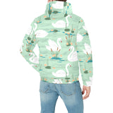 White swan lake pattern Men's Padded Hooded Jacket