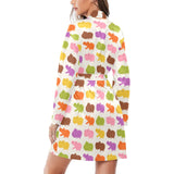 Hippopotamus Pattern Print Design 01 Women's Long Sleeve Belted Night Robe