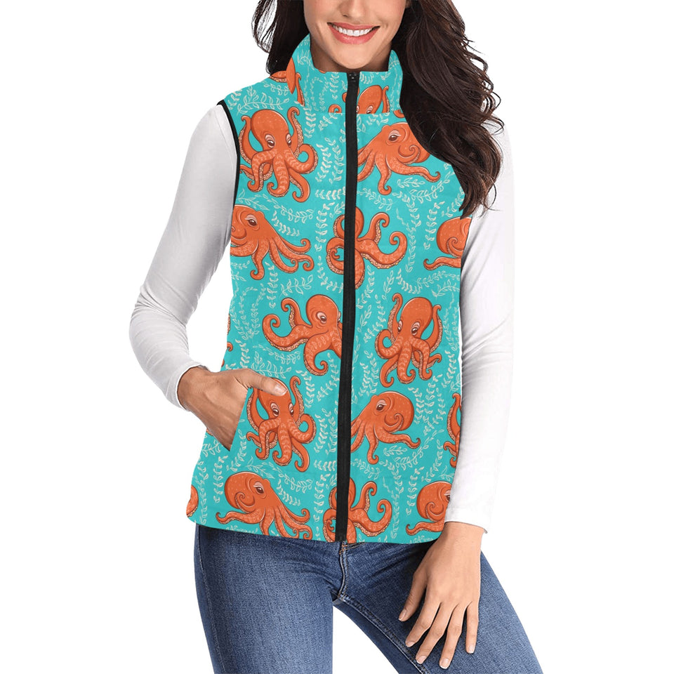 Octopus turquoise background Women's Padded Vest