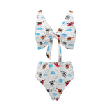 Watercolor helicopter cloud pattern Chest Bowknot High Waisted Bikini Swimsuit