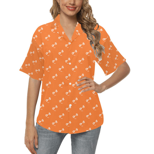 Engine Piston Orange Background Pattern Design 05 Women's All Over Print Hawaiian Shirt