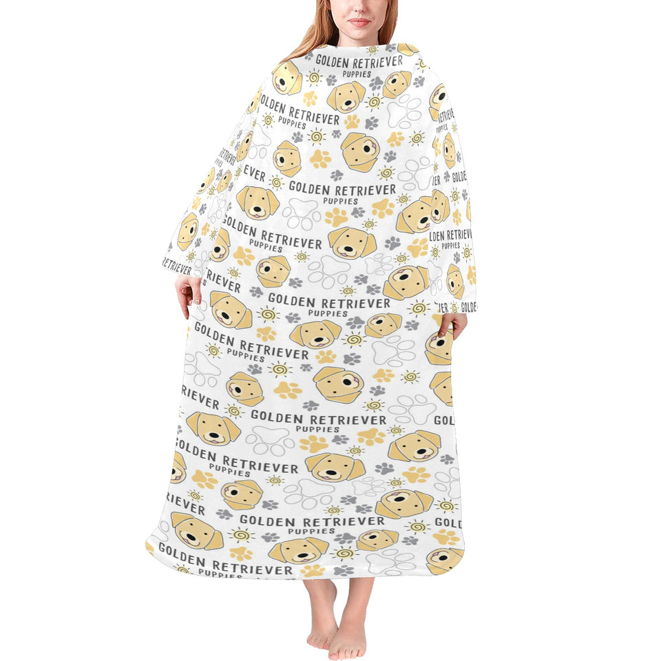 Golden Retriever Pattern Print Design 04 Blanket Robe with Sleeves