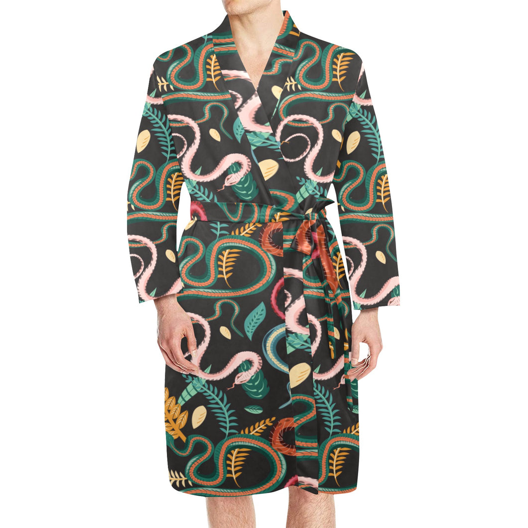 Colorful snake plant pattern Men's Long Sleeve Belted Night Robe