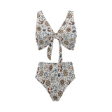 Cute nautical steering wheel anchor pattern Chest Bowknot High Waisted Bikini Swimsuit