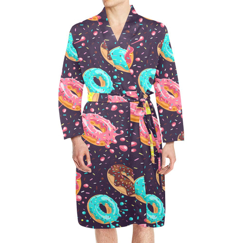 Colorful donut glaze pattern Men's Long Sleeve Belted Night Robe