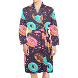 Colorful donut glaze pattern Men's Long Sleeve Belted Night Robe