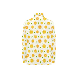 oranges leaves pattern Women's Long Sleeve Polo Shirt