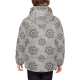 nautical wood steering wheel pattern Kids' Boys' Girls' Padded Hooded Jacket