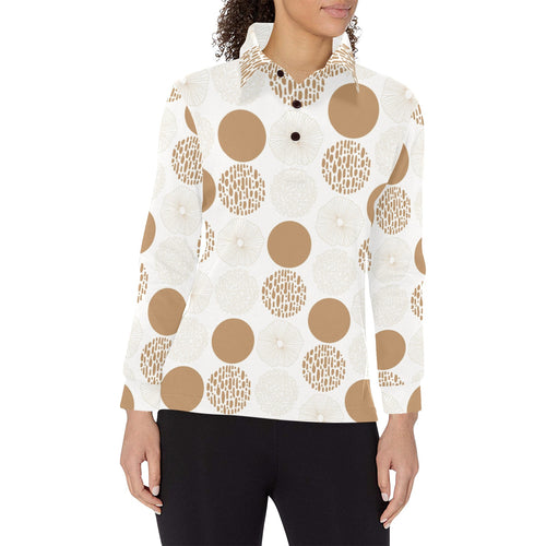 Gold Texture mushroom pattern Women's Long Sleeve Polo Shirt