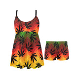 Canabis Marijuana Weed Pattern Print Design 03 Chest Sexy Pleated Two Piece Swim Dress