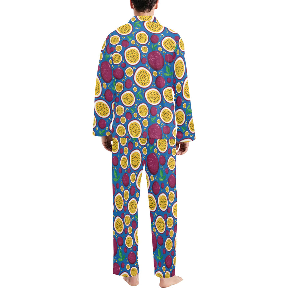 Passion fruit blue background Men's Long Pajama Set