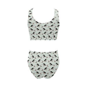 Pelican Pattern Print Design 02 Chest Bowknot High Waisted Bikini Swimsuit