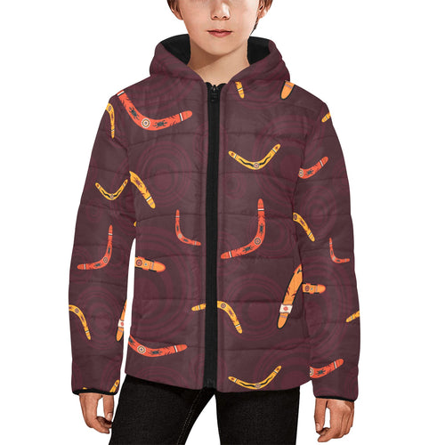 Boomerang Australian aboriginal ornament circle bl Kids' Boys' Girls' Padded Hooded Jacket
