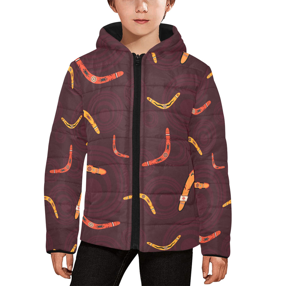 Boomerang Australian aboriginal ornament circle bl Kids' Boys' Girls' Padded Hooded Jacket