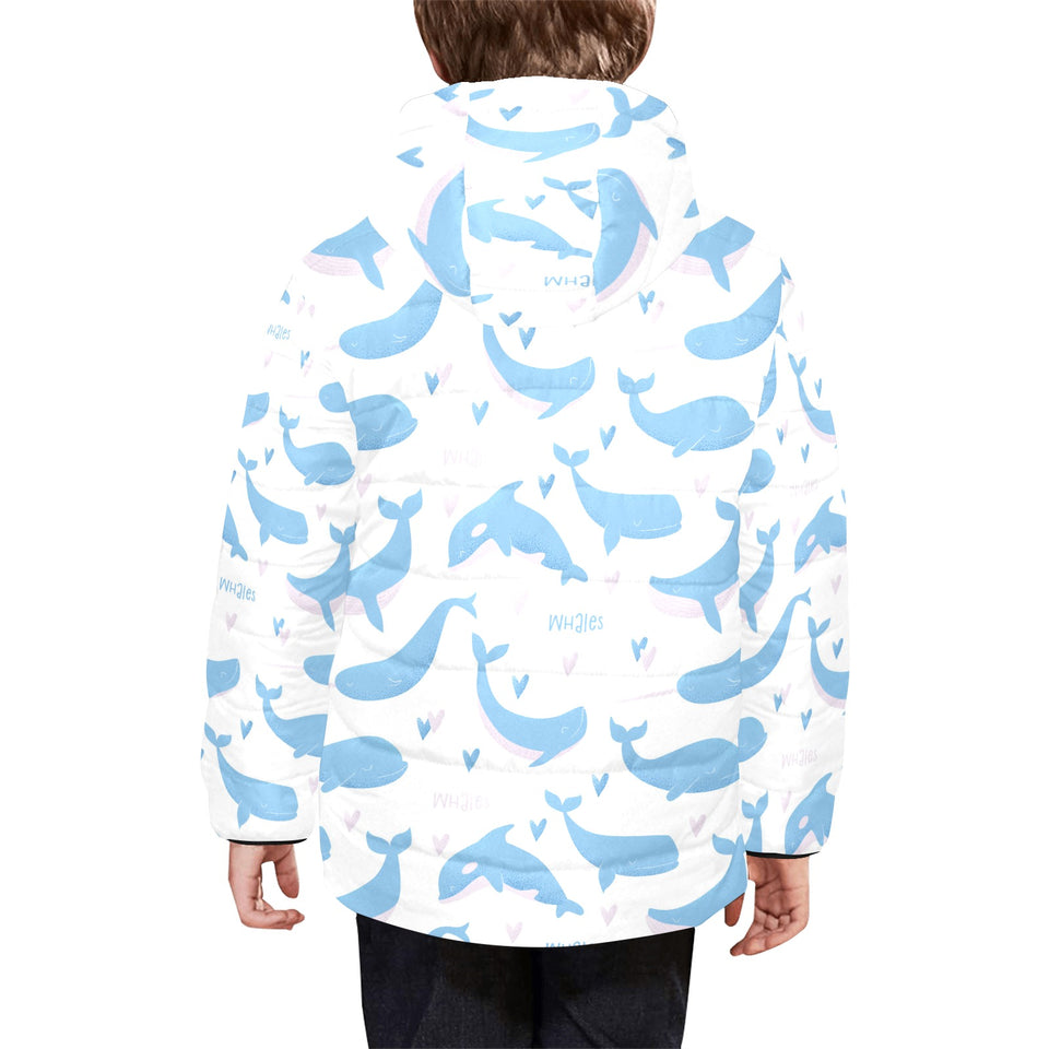 Blue whale pattern Kids' Boys' Girls' Padded Hooded Jacket