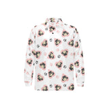 Cute pugs pink heart paw pattern Men's Long Sleeve Polo Shirt