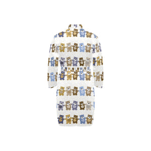 Teddy Bear Pattern Print Design 02 Men's Long Sleeve Belted Night Robe