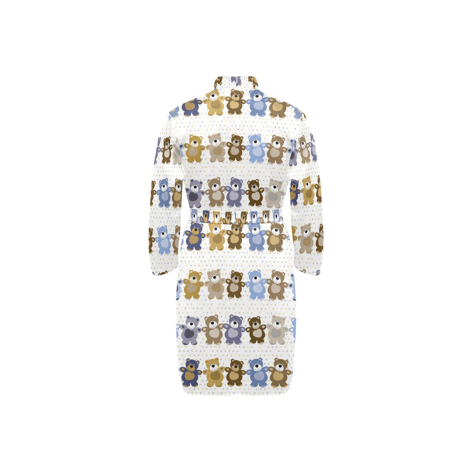 Teddy Bear Pattern Print Design 02 Men's Long Sleeve Belted Night Robe