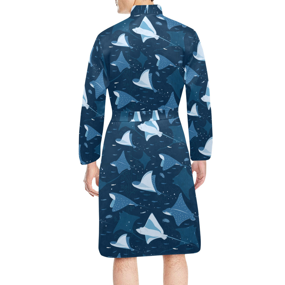 Stingray Pattern Print Design 04 Men's Long Sleeve Belted Night Robe
