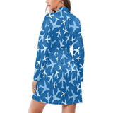Airplane pattern in the sky Women's Long Sleeve Belted Night Robe