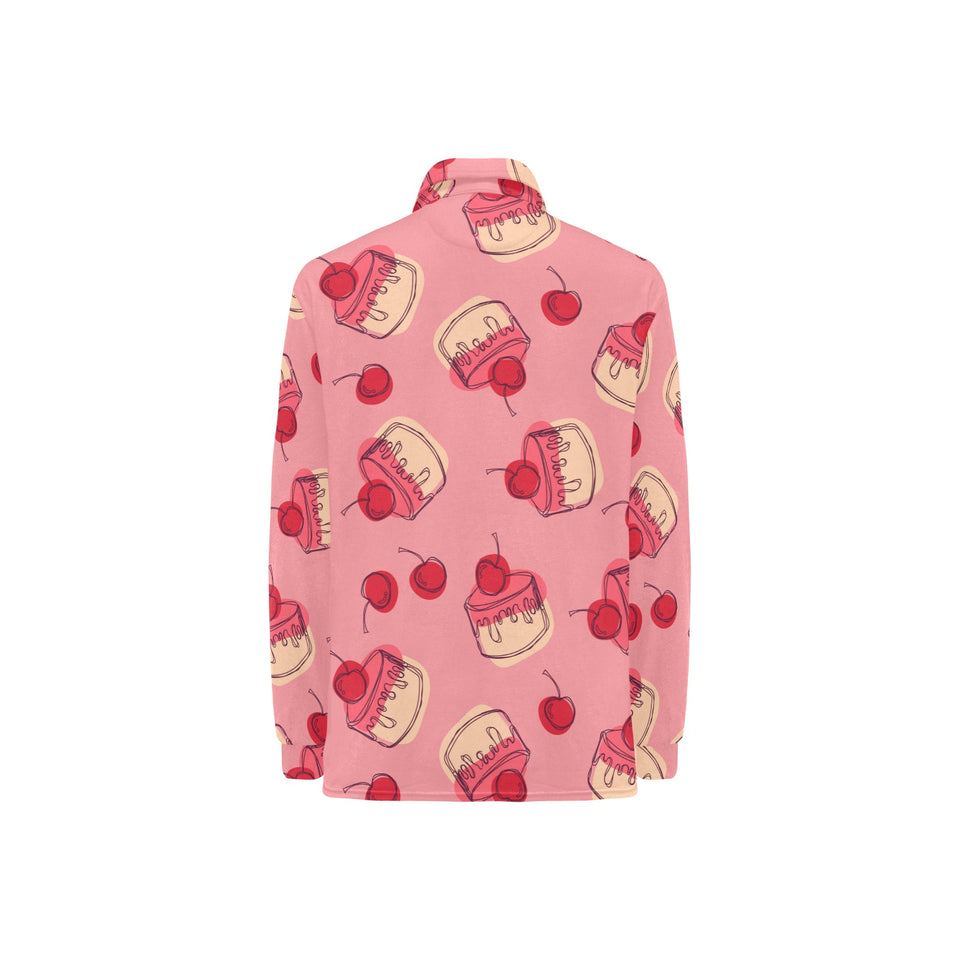 Cake cherry pattern Women's Long Sleeve Polo Shirt