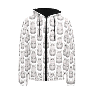 Hippopotamus Pattern Print Design 05 Men's Padded Hooded Jacket