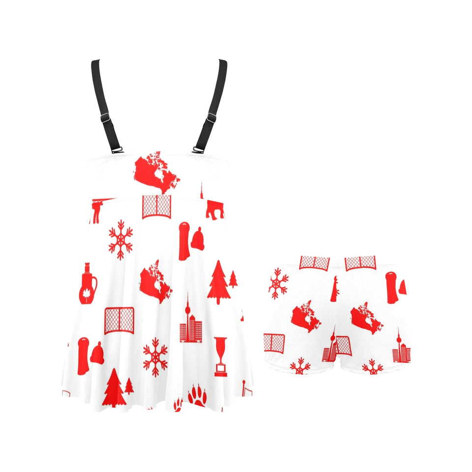 Canada Pattern Print Design 04 Chest Sexy Pleated Two Piece Swim Dress