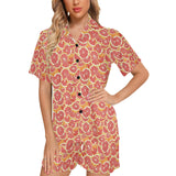Tropical grapefruit pattern Women's V-Neck Short Pajama Set